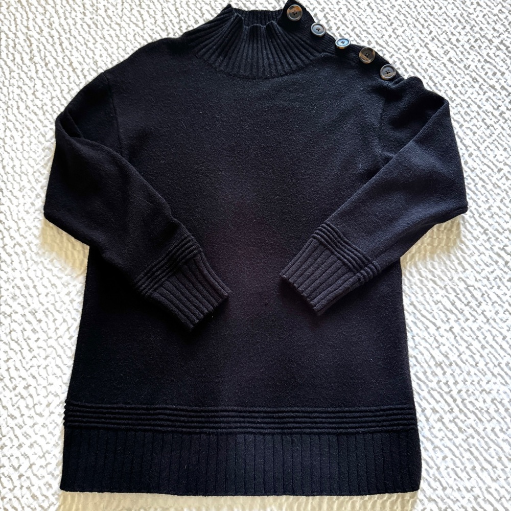 Anthropologie Margarita Button-Detail Turtleneck Tunic Sweater, Black, XS